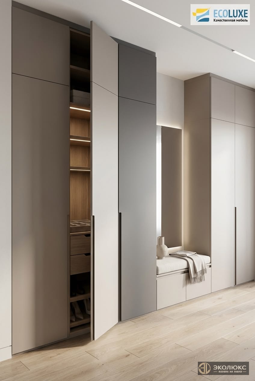 Современные встроенные шкафы с подсветкой