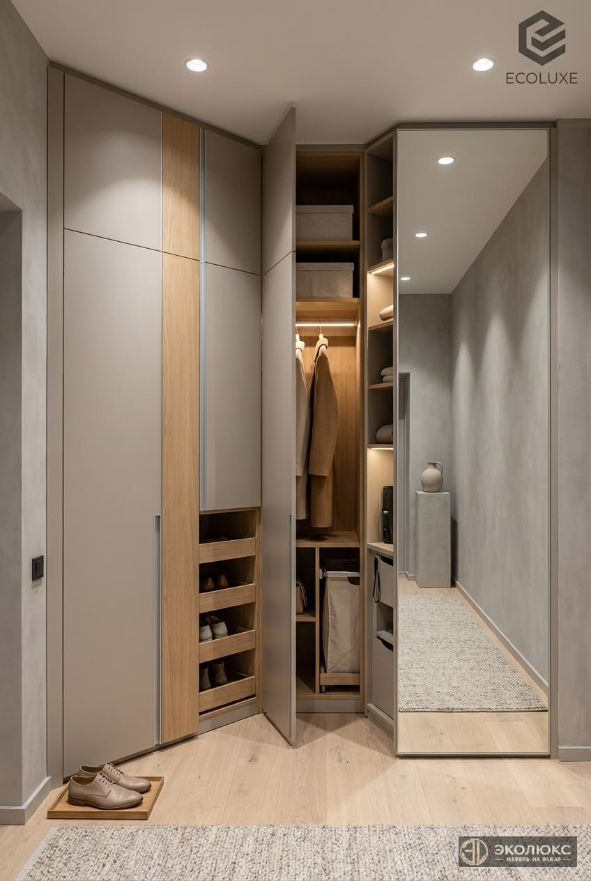 Встроенный шкаф с подсветкой для прихожей