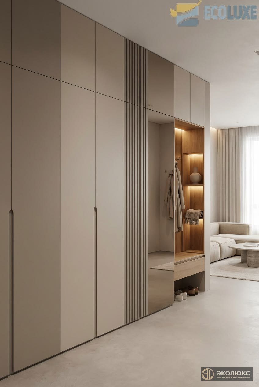 Встроенный шкаф с зеркалом и подсветкой