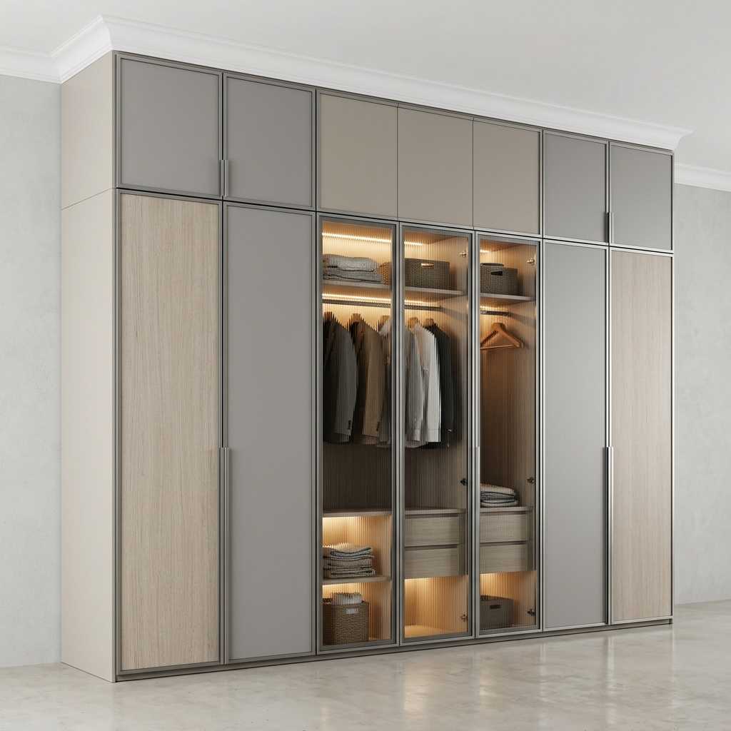 Большой шкаф с зеркалами и подсветкой