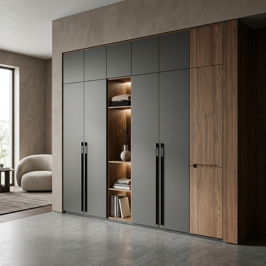 Встроенный шкаф-гостиная с антресолью