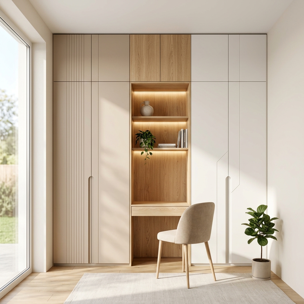 Встроенный шкаф с рабочей зоной и подсветкой