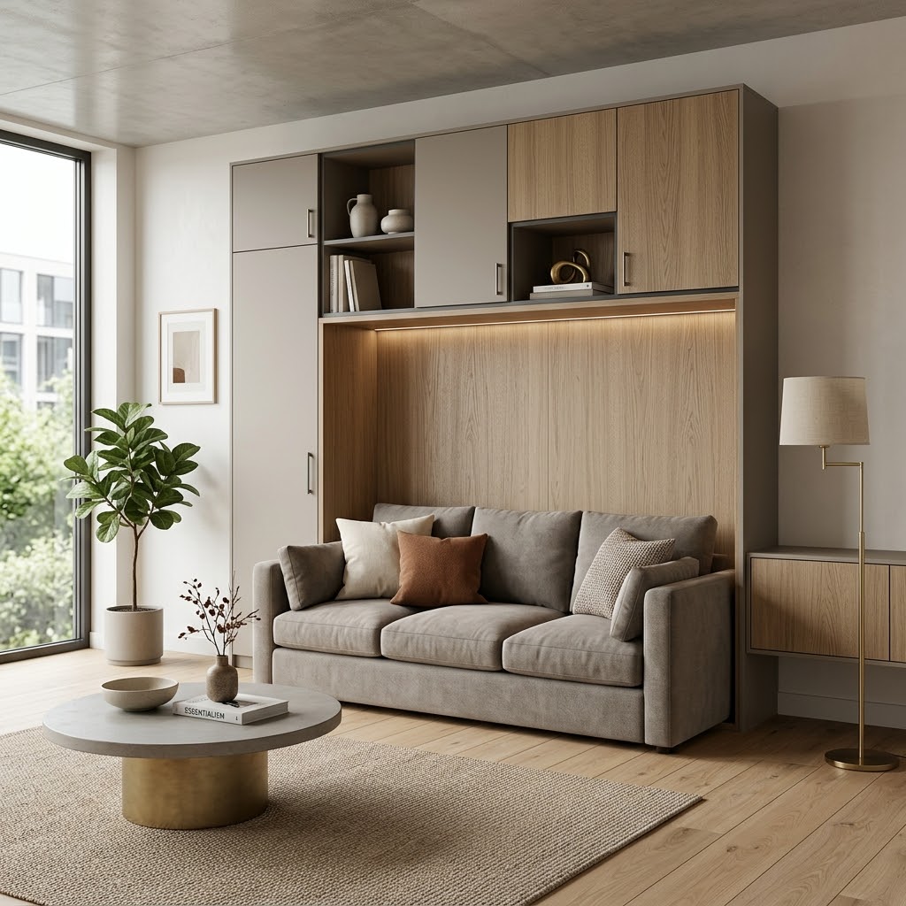 Шкаф в нишу с зоной под диван