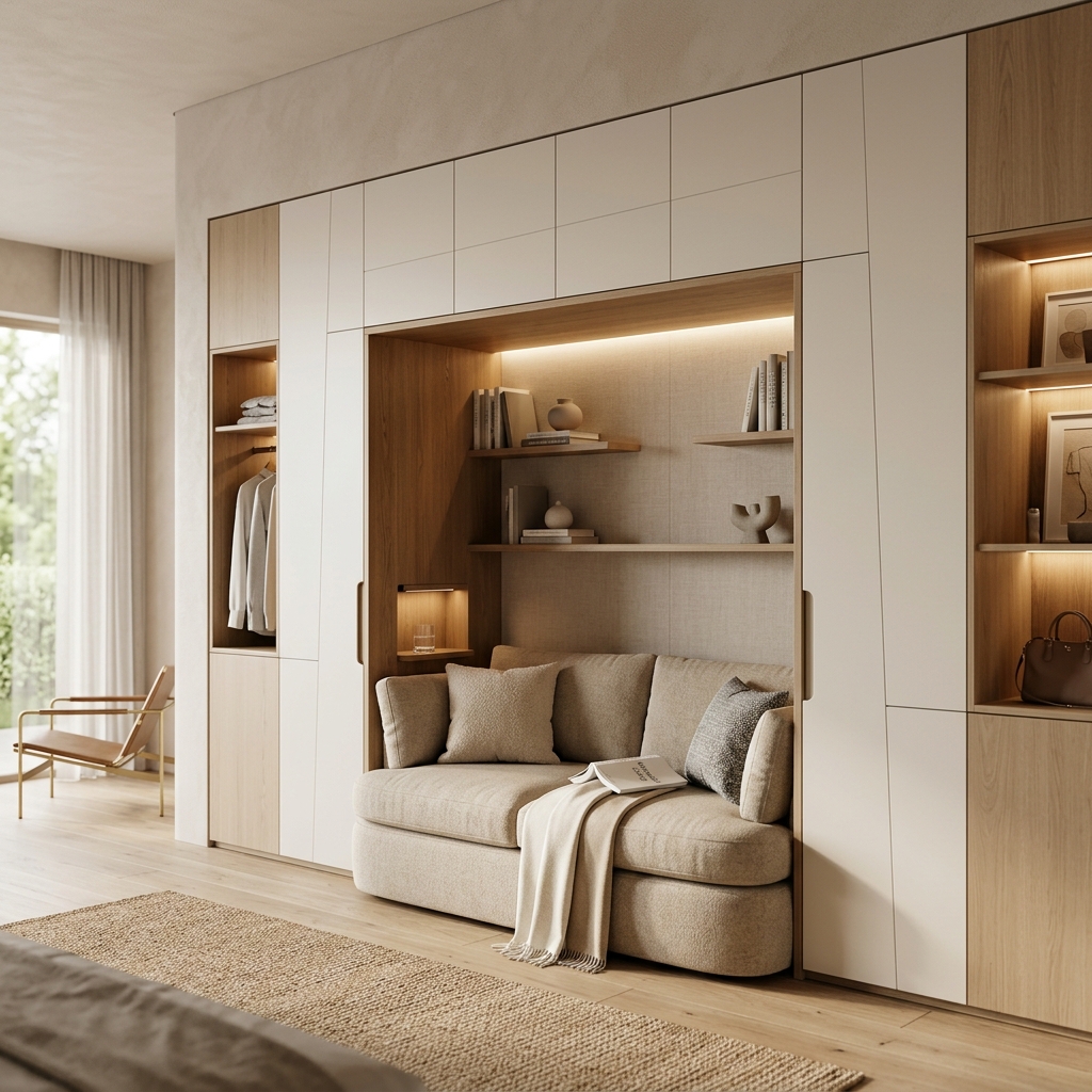 Встроенный шкаф с нишей под диван