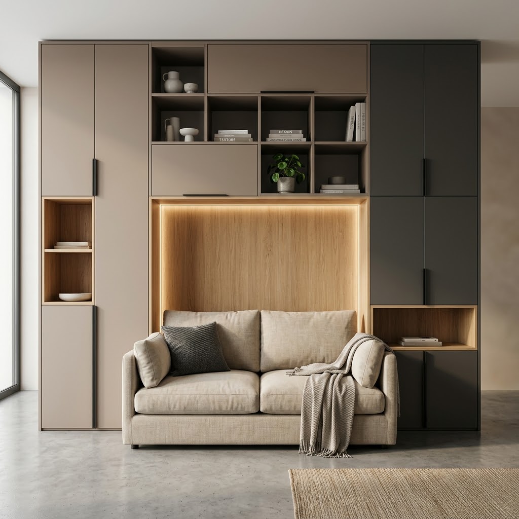 Встроенный шкаф с нишей под диван