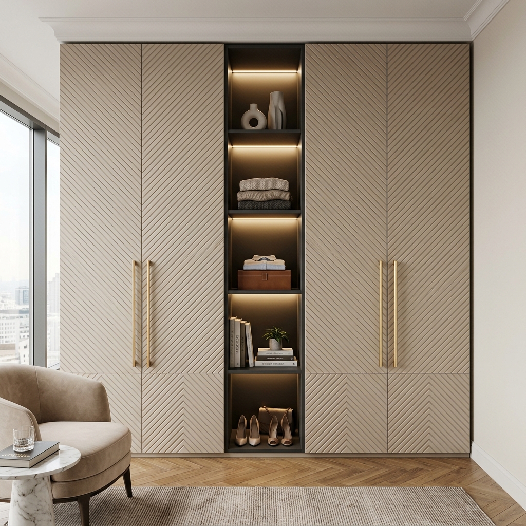 Встроенный шкаф с нишей и декоративной фрезеровкой