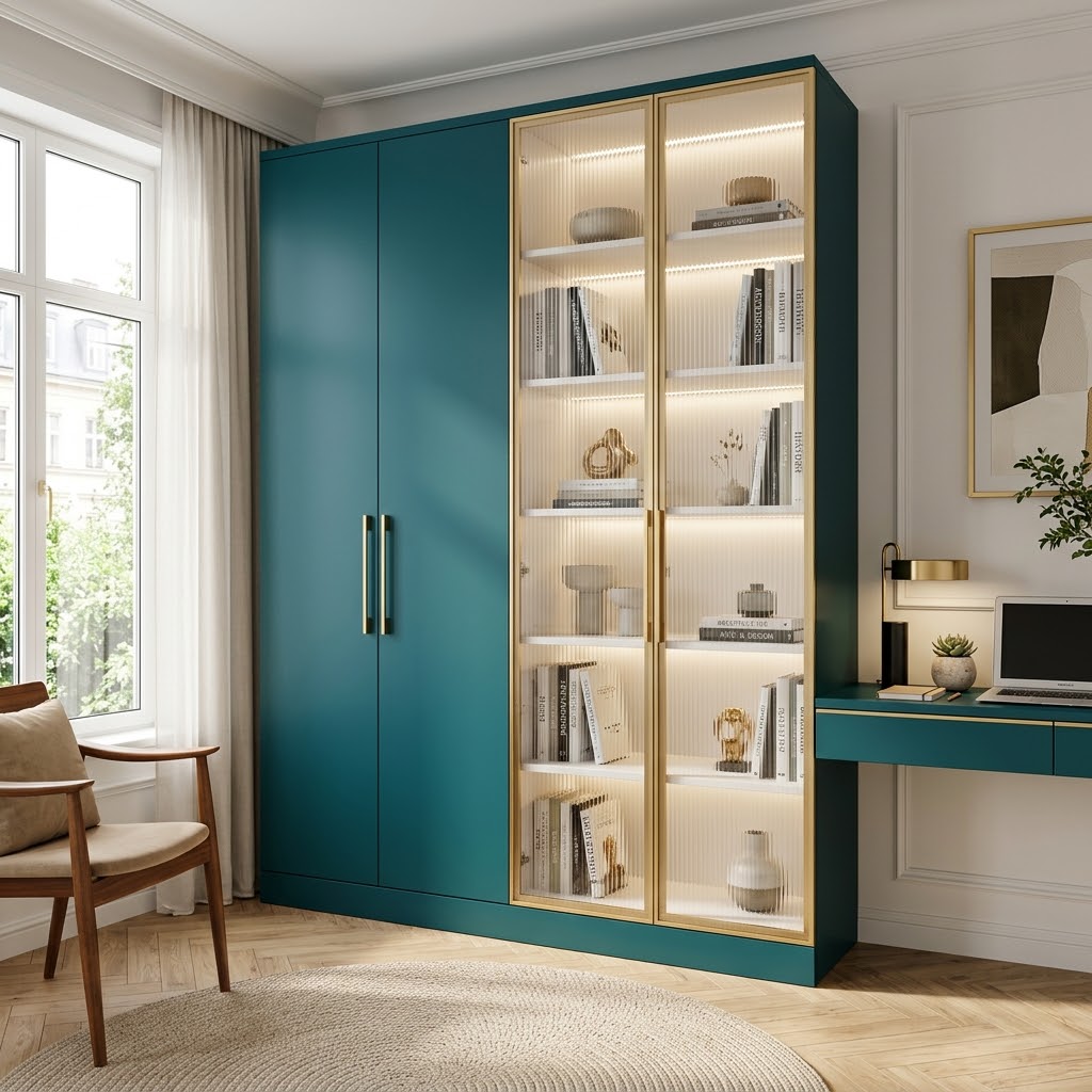 Шкаф-пенал с витриной и подсветкой Адажио